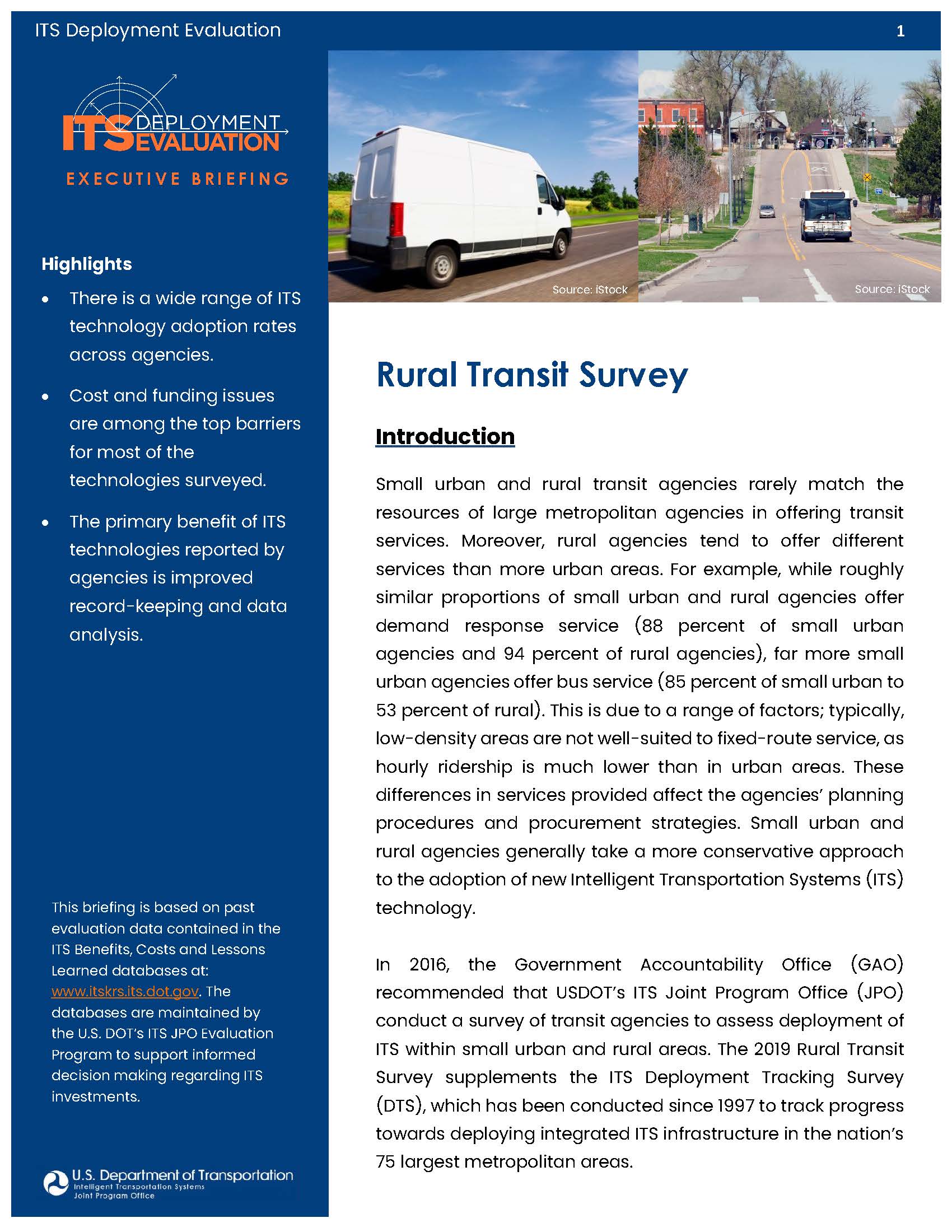 Cover Page of the Rural Transit Survey 2020 Executive Briefing