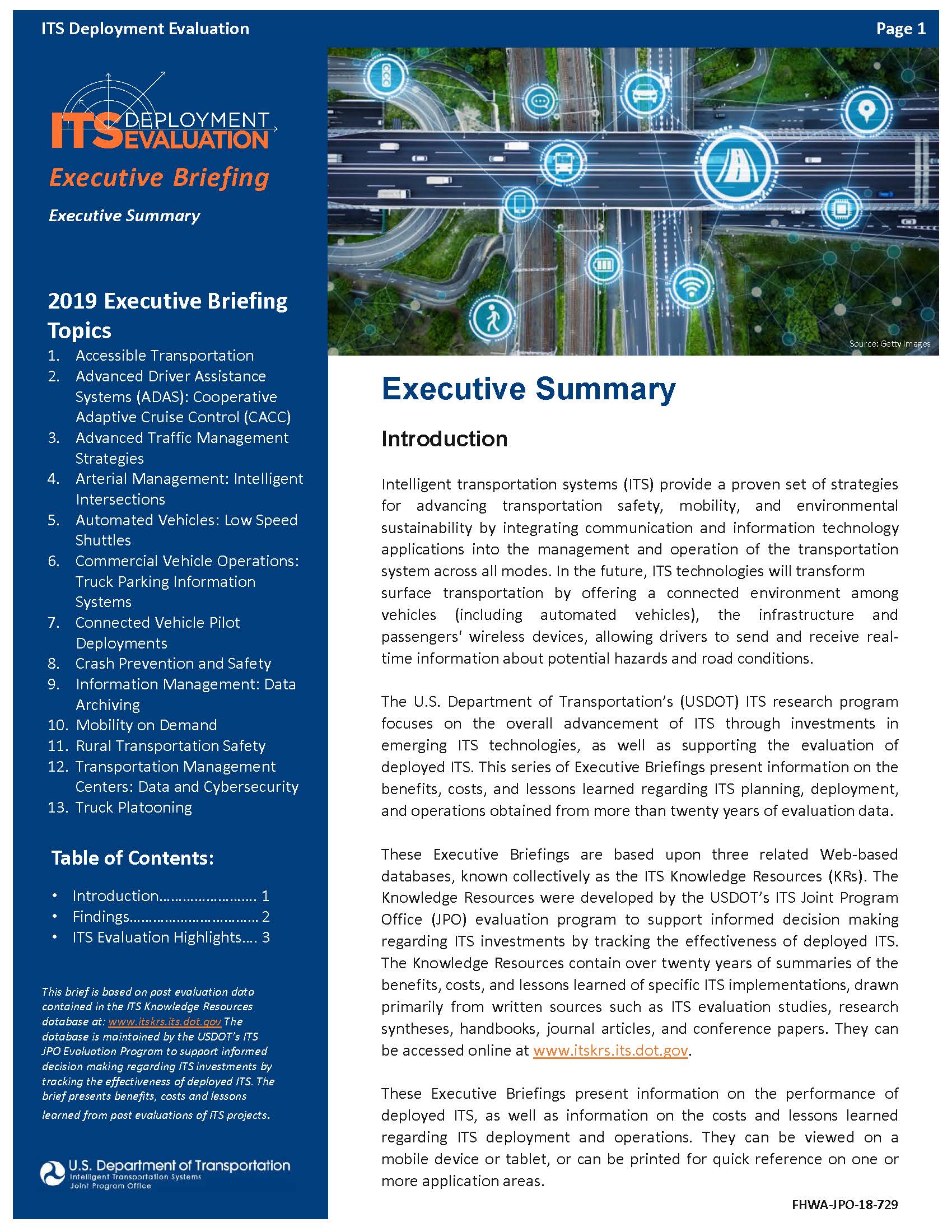 Cover Page of the 2019 Executive Briefings Executive Summary