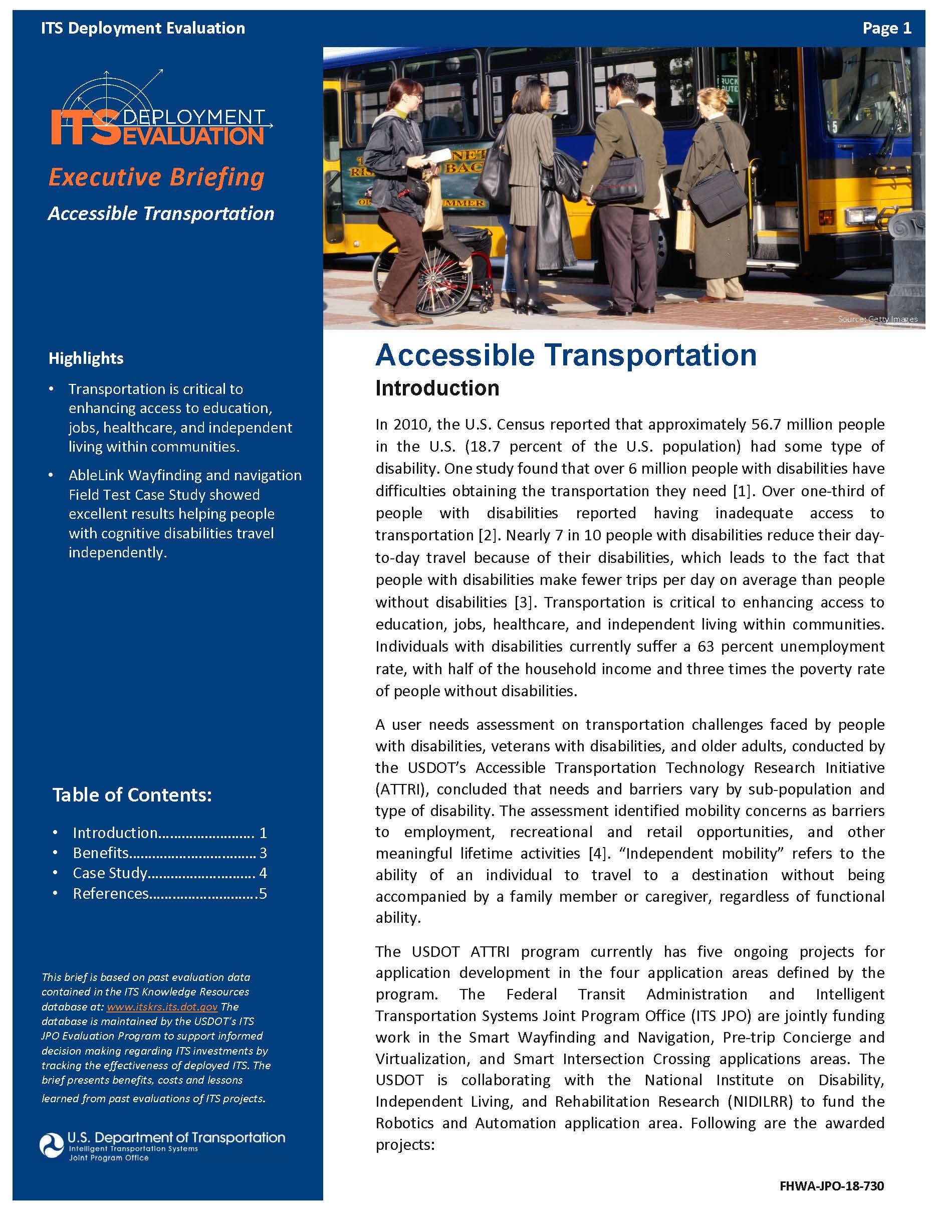 Cover Page of the Accessible Transportation 2019 Executive Briefing