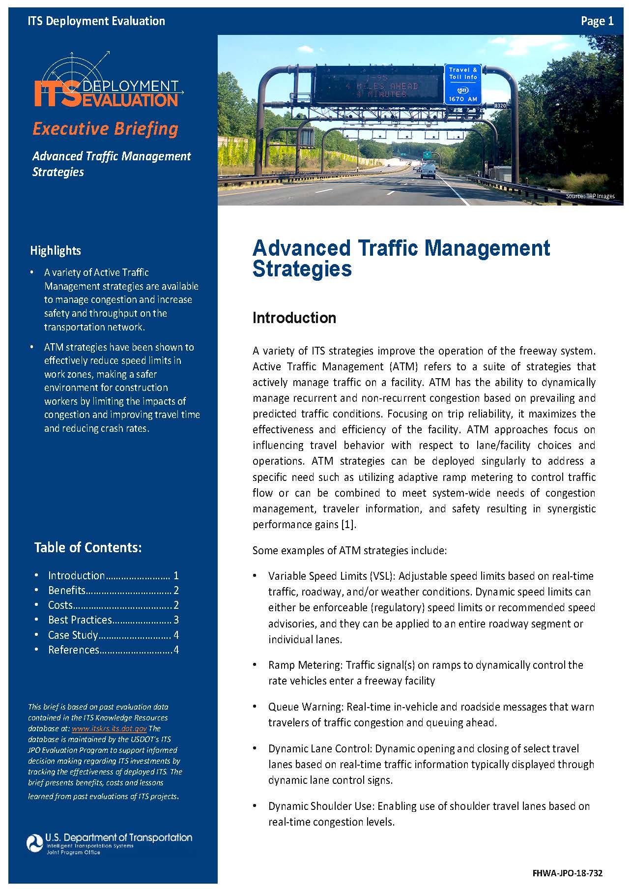 Cover Page of the Advanced Traffic Management Strategies 2019 Executive Briefing