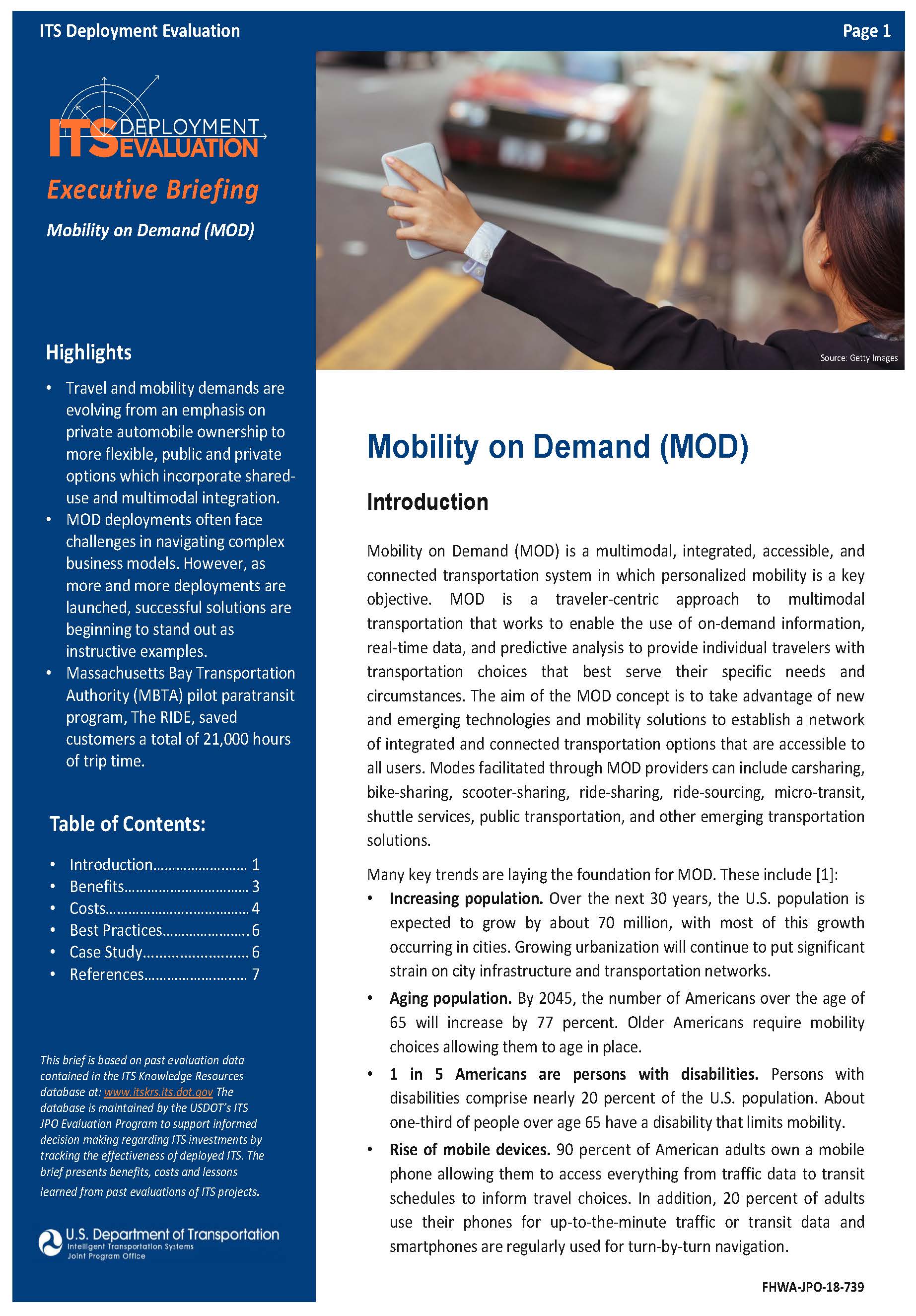 Cover Page of the Mobility on Demand Executive Briefing