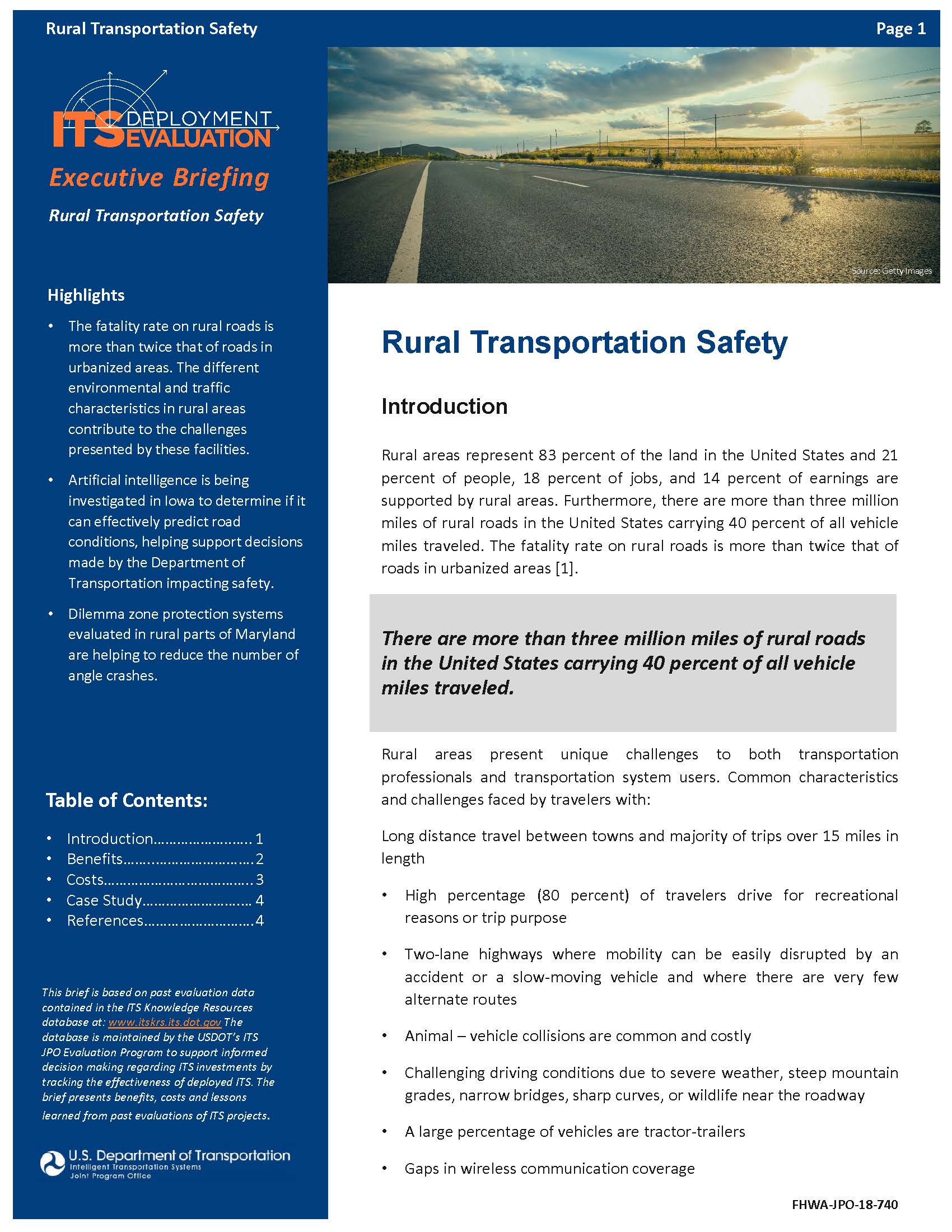 Cover Page of the Rural Transportation Safety Executive Briefing