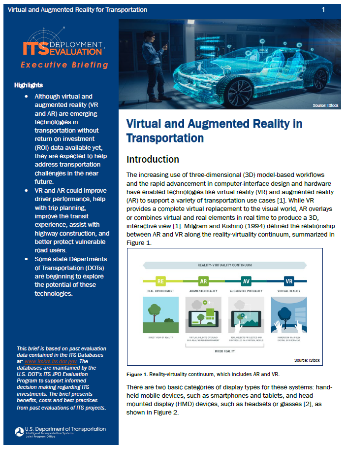 Cover Page of Virtual and Augmented Reality in Transportation Executive Briefing