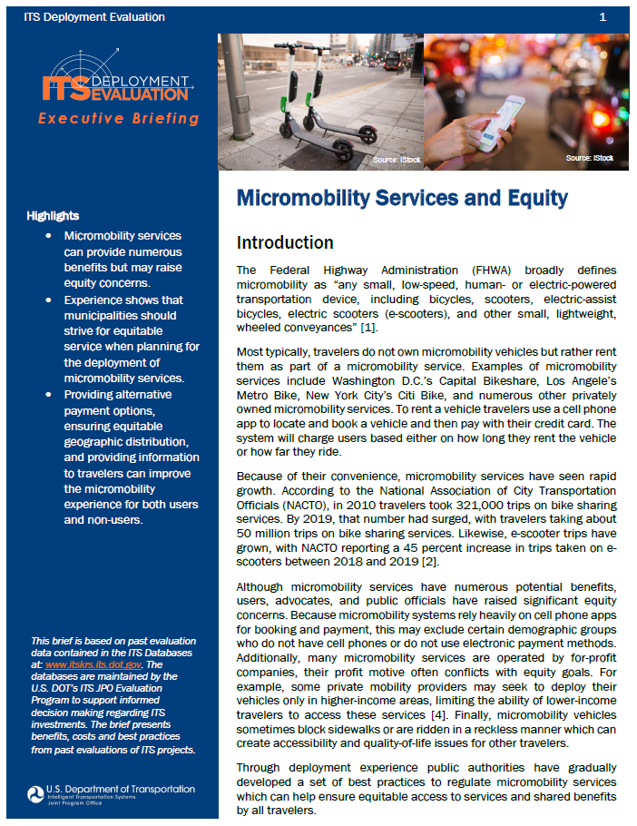 Cover Page of Micromobility Services and Equity Executive Briefing