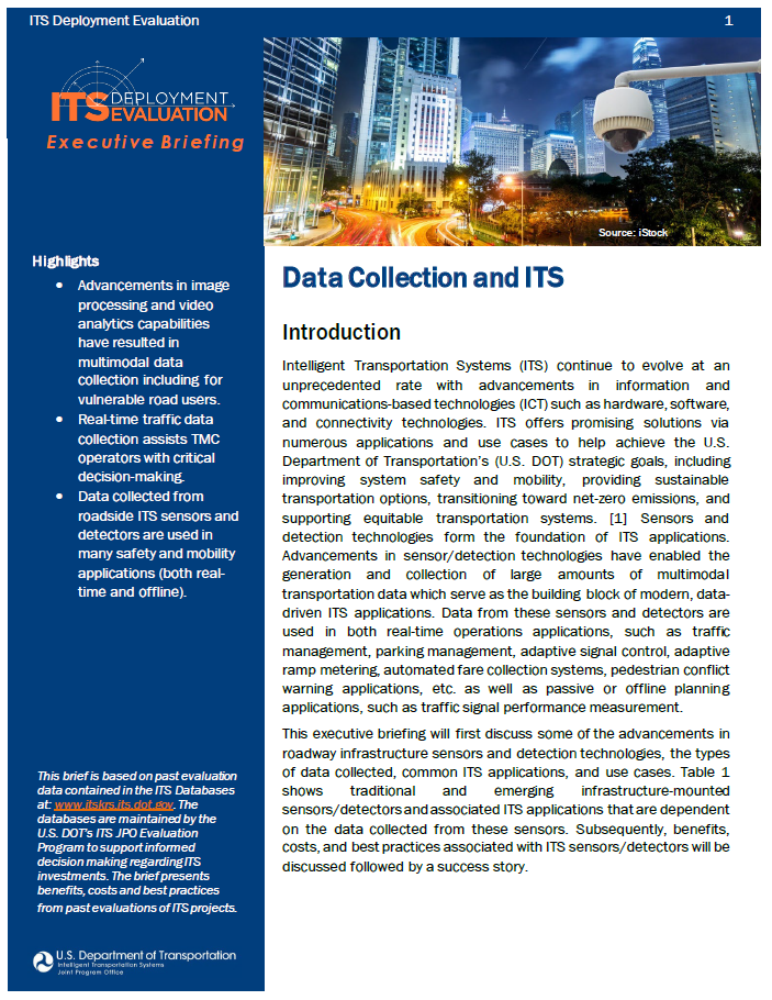 Cover Page for the Data Collection and ITS 2022 Executive Briefing