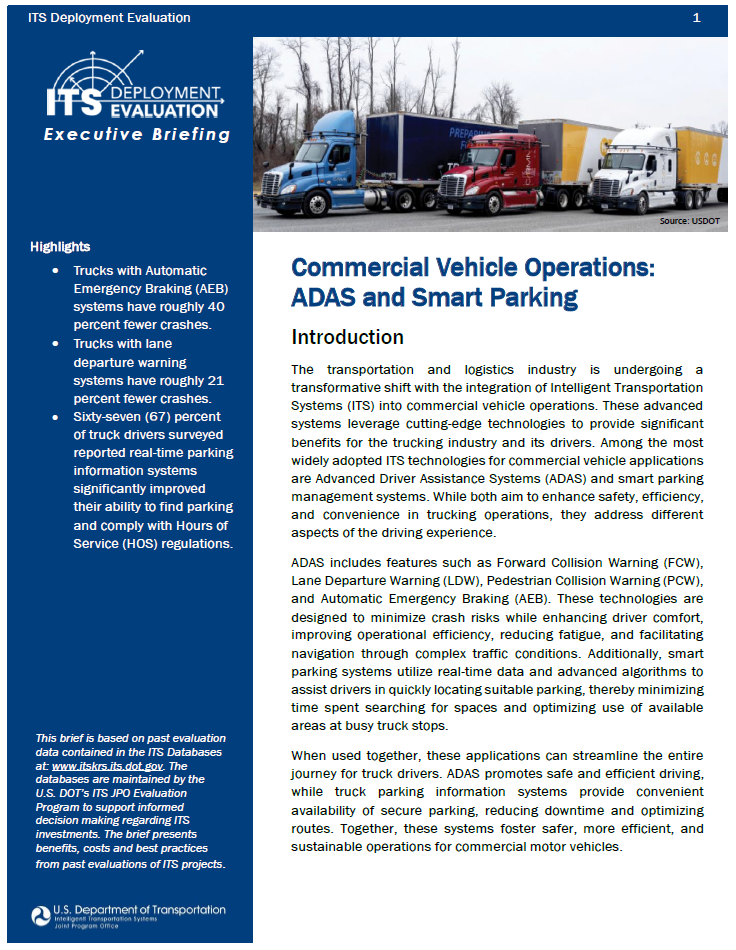 Thumbnail of the first page of the 2024 Executive Briefing on Commercial Vehicle Operations: ADAS and Smart Parking