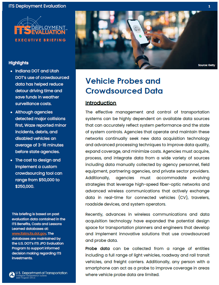 Cover Page for the Vehicle Probes and Crowdsourced Data 2020 Executive Briefing
