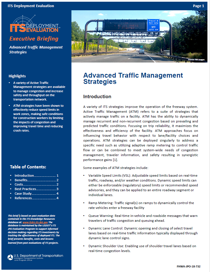 Cover Page of the Advanced Traffic Management Strategies 2019 Executive Briefing