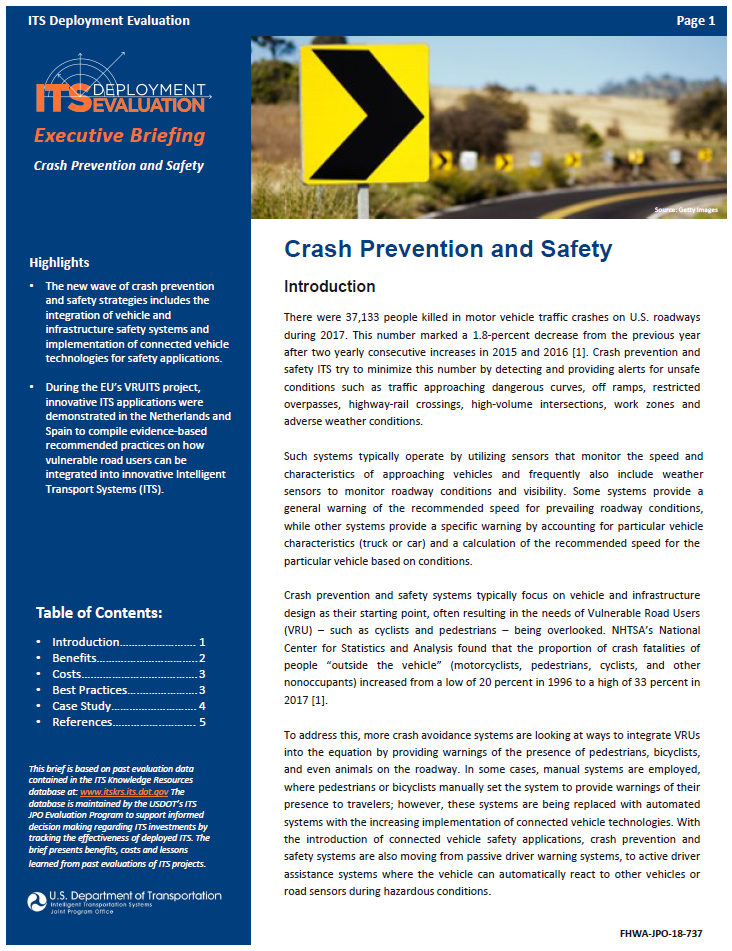 Cover Page of the Crash Prevention and Safety Executive Briefing