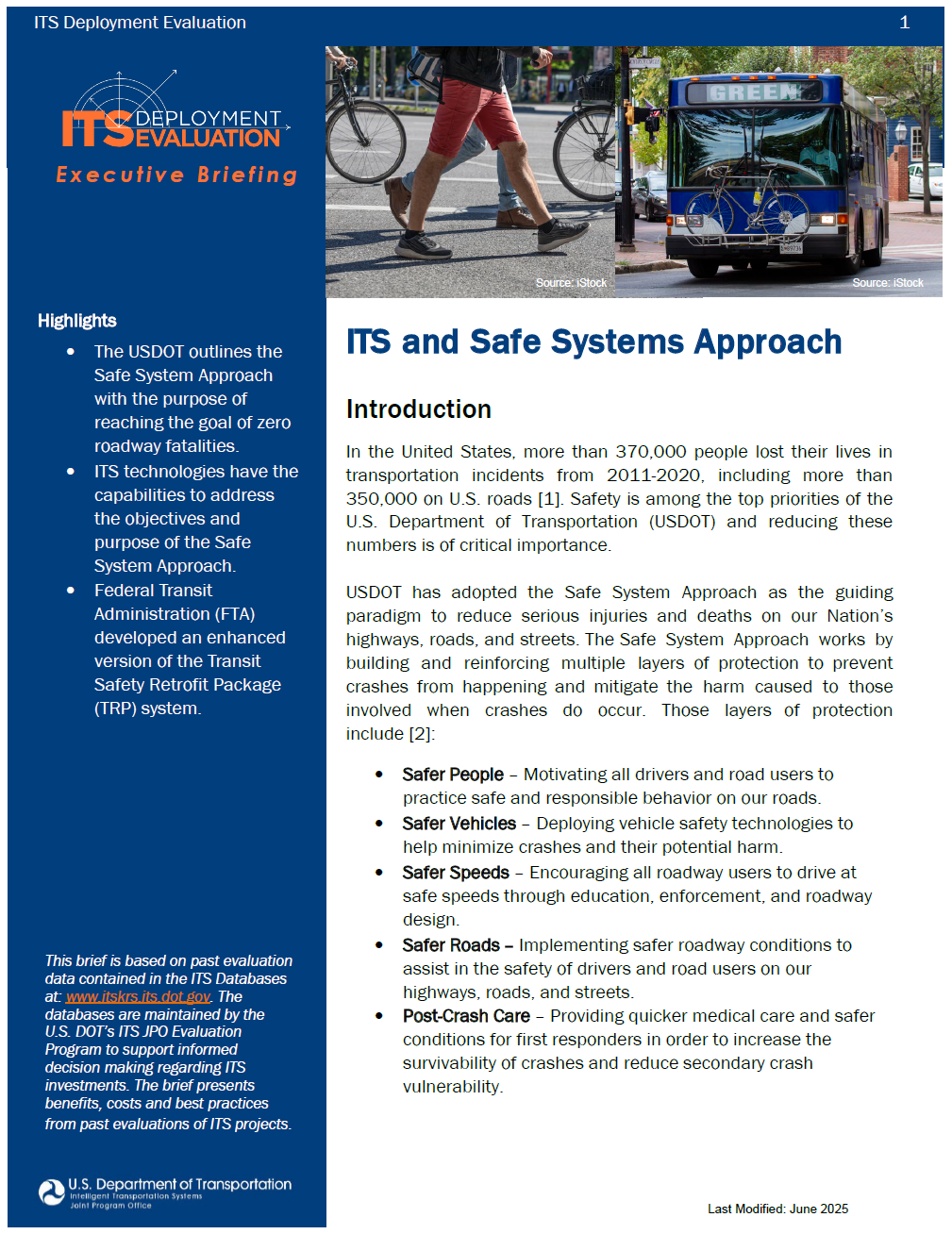 Thumbnail of the first page of the 2022 Executive Briefing on ITS and Safe Systems Approach
