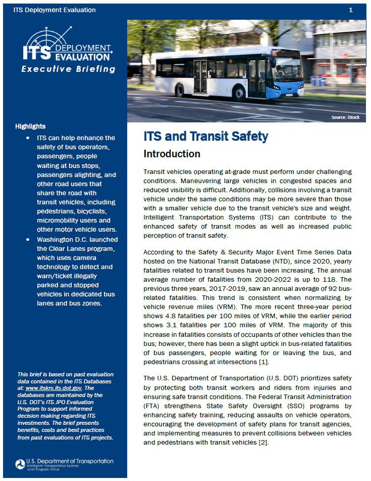 thumbnail of cover page of 2023 Executive Briefing on ITS and Transit Safety