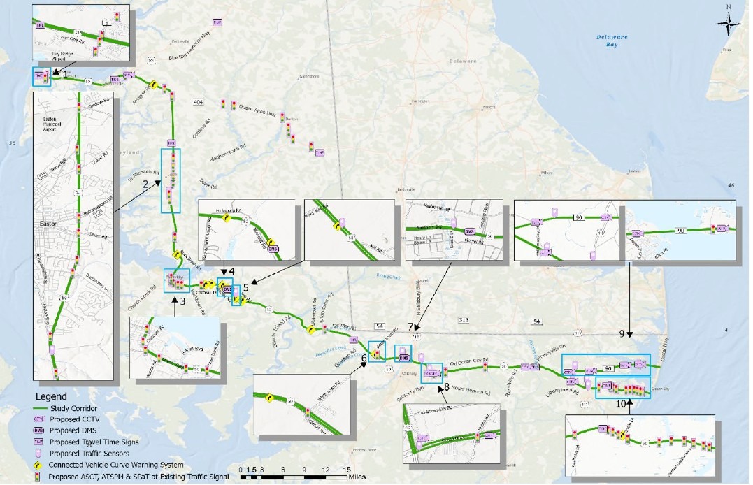 Map of proposed technology installations and improvements along US route 50