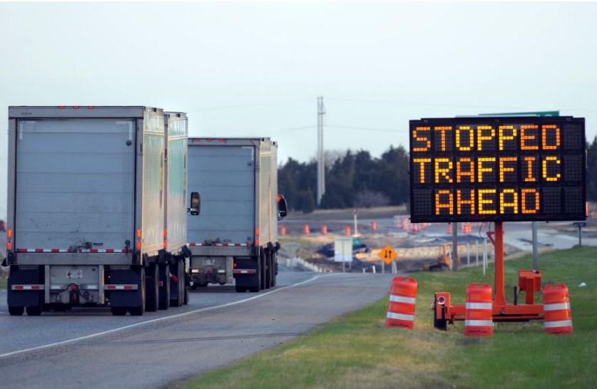 Example of a queue warning system deployed in a work zone