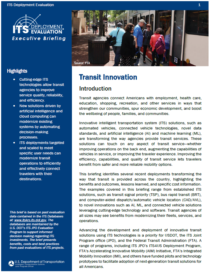 Thumbnail of the cover page of 2025 EB on Transit Innovation