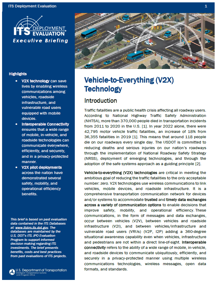 Thumbnail of the first page of the 2024 Executive Briefing on Vehicle-to-Everything (V2X) Technology