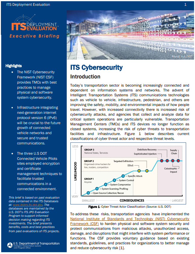Cover Page of ITS Cybersecurity Executive Briefing
