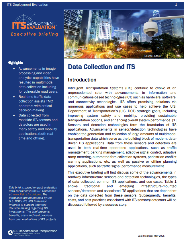 Thumbnail of the cover page of the Data Collection and ITS 2022 Executive Briefing