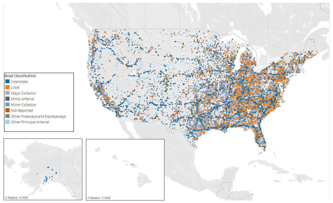 Rural ITS Data Story screenshot of fatal crashes that happened in rural areas in 2023.
