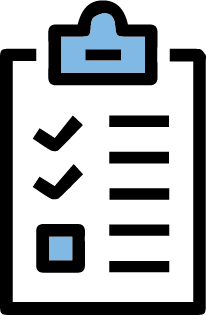 icon of clipboard with check marks, lines and a box