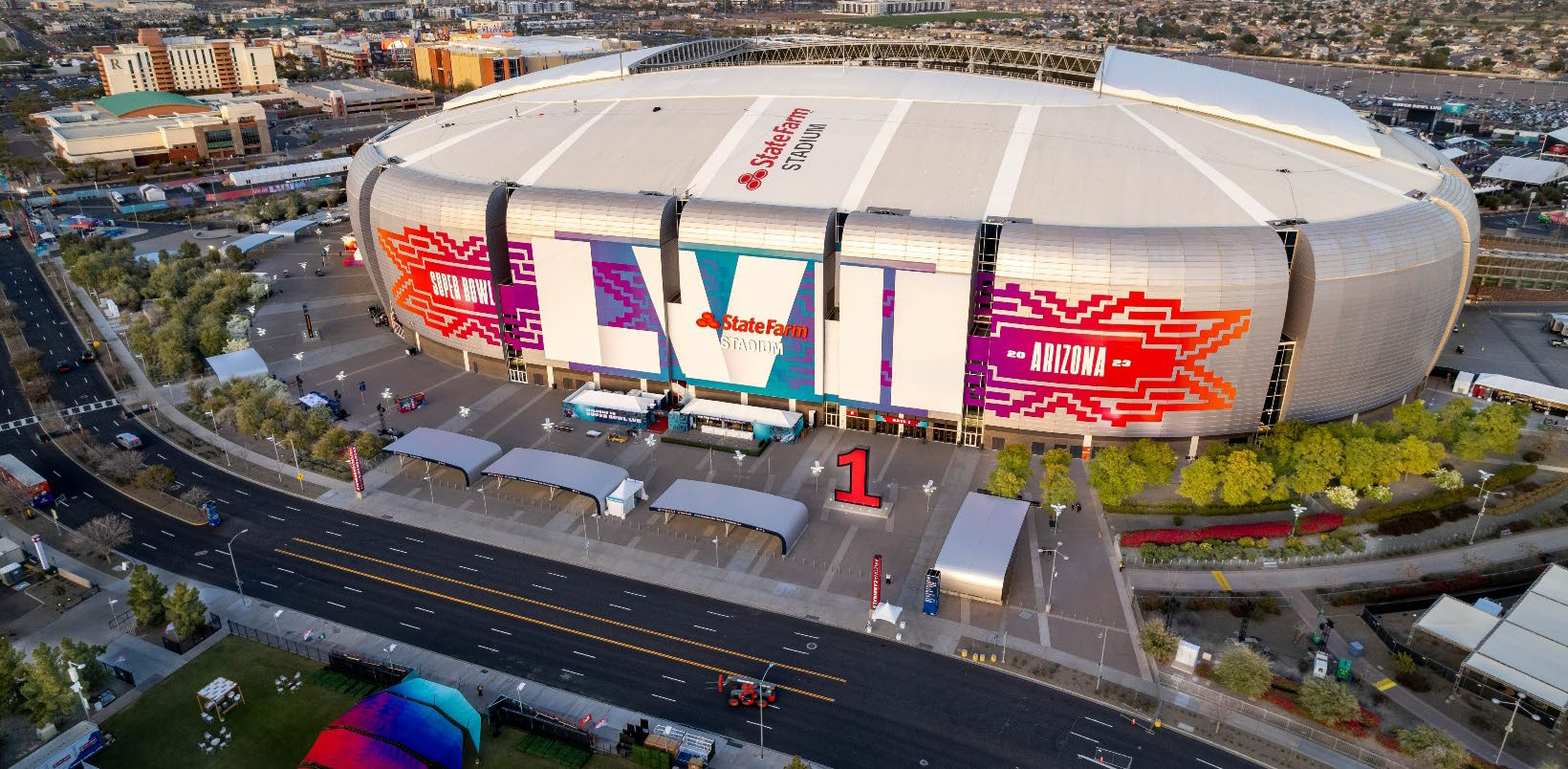 A football stadium that is hosting a Super Bowl