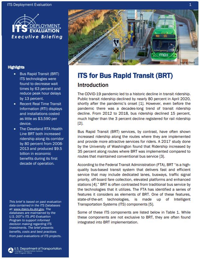 Cover Page of ITS for Bus Rapid Transit Executive Briefing