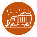 An illustration of a connected snowplow pushing a pile of snow.