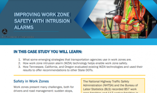 Thumbnail of the first page of the Improving Work Zone Safety with Intrusion Alarms Case Study