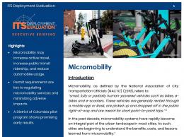 Cover page of the 2020 Micromobility Executive Briefing, with images of docked e-scooters and e-bikes.