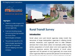 Cover page of the 2020 Rural Transit Survey Executive Briefing, with images of a white cargo van and a bus traveling on a rural road.