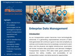 Cover page of the 2020 Enterprise Data Management Executive Briefing, with an image of vehicles on a bridge with icons depicting vehicle communications. 
