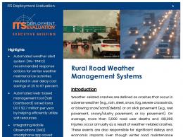 Cover page of the 2020 Rural Road Weather Management Systems Executive Briefing, with images of vehicles driving in inclement weather.