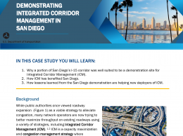 This case study discusses "Demonstrating Integrated Corridor Management in San Diego." This image is of the first page of the case study.