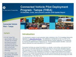 Cover page of the 2018 Connected Vehicle Pilot Deployment Program: Tampa fact sheet, with images of the reversible Selmon Expressway in Tampa.