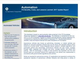 Cover page of the 2017 Automated Vehicles: Automation fact sheet, with an image of a vehicle driving along a roadway