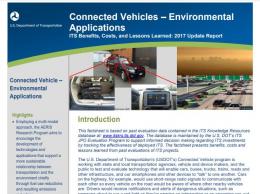 Cover page of the 2017 Connected Vehicles: Environmental Applications fact sheet, with images of congested roadways and smog.