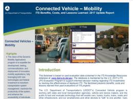 Cover page of the 2017 Connected Vehicles: Mobility fact sheet, with images of a freeway and a ridesharing application