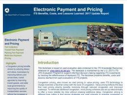 Cover page of the 2017 Electronic Payment & Pricing fact sheet, with images of vehicles on freeways waiting to go through tolls