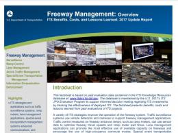 Cover page of the 2017 Freeway Management: Overview fact sheet, with images of vehicles on a freeway and monitors typical of a Traffic Management Center