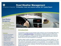 Cover page of the 2017 Road Weather Management fact sheet, with images of vehicles driving in heavy snow