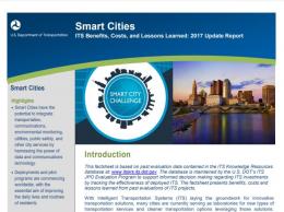 Cover page of the 2017 Smart Cities fact sheet, with an image of an urban landscape.