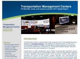 Cover page of the 2017 Transportation Management Centers fact sheet, with images of traffic surveillance monitors.