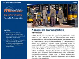Cover page of the 2019 Accessible Transportation Executive Briefing, with an image of riders, including someone in a wheelchair, standing in line to board a bus.