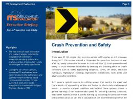 Cover page of the 2019 Crash Prevention and Safety Executive Briefing, with an image of a series of chevron signs along a roadway curve. 
