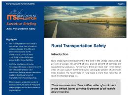 Cover page of the 2019 Rural Transportation Safety Executive Briefing, with an image of an empty two-lane road in a rural environment surrounded by plains with mountains in the distance.