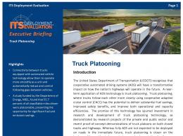 Cover page of the 2019 Truck Platooning Executive Briefing, with an image of several trucks following one another on a rural roadway.
