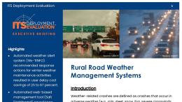 Cover page of the 2020 Rural Road Weather Management Systems Executive Briefing, with images of vehicles driving in inclement weather.